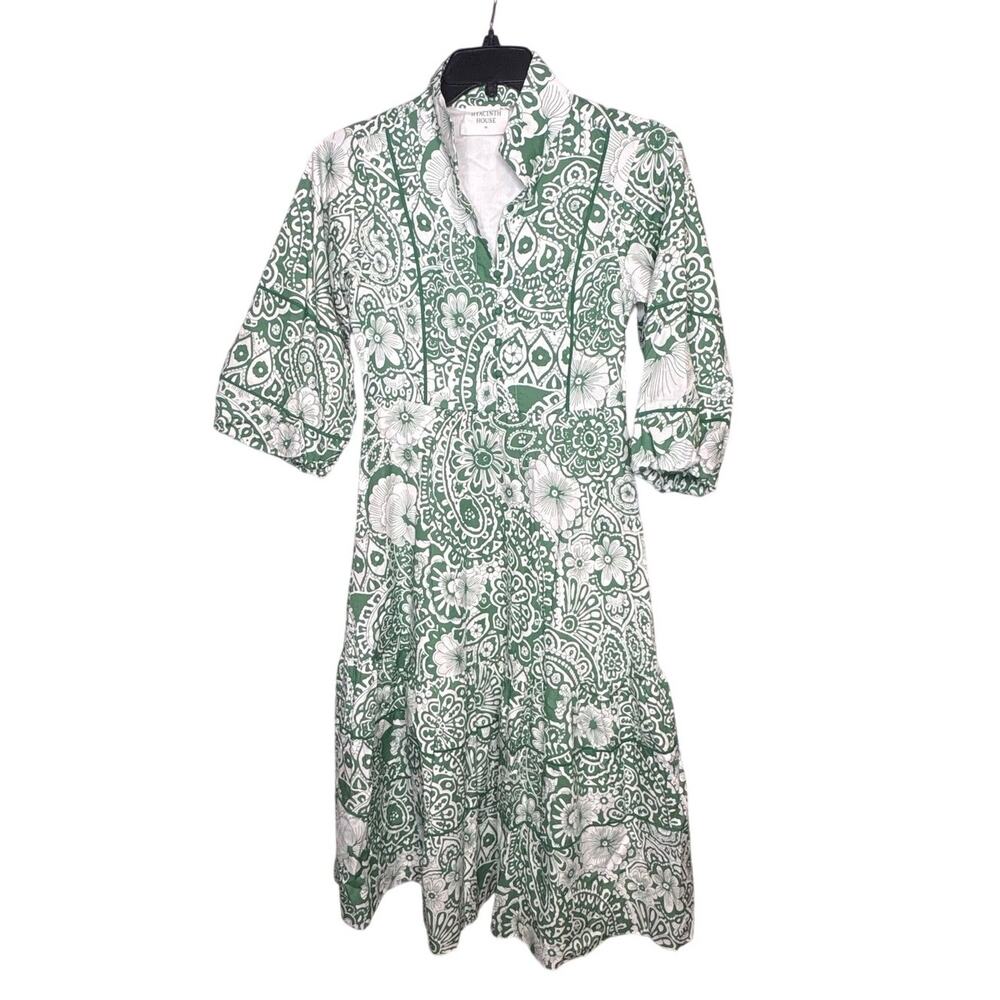 Tuckernuck Hyacinth House Hillsborough Green Cotton Floral Midi Dress Size XS